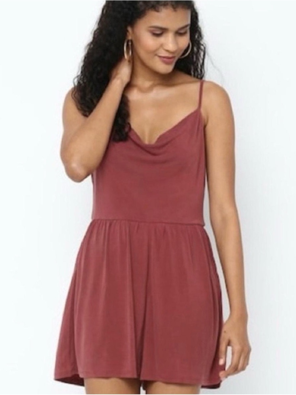 American Eagle Outfitters Spaghetti Strap Cowl Neck Romper - Dusty Mauve